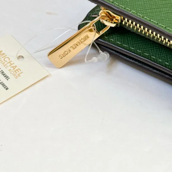 Michael Kors Jet Set Travel Medium Bifold Coin Zipper Wallet Fern Green - Picture 11 of 11